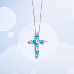 Gemstone Classics(tm) Light Blue Topaz Cross Pendant Necklace