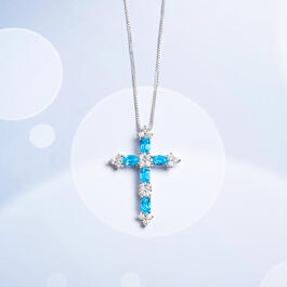 Gemstone Classics&#40;tm&#41; Light Blue Topaz Cross Pendant Necklace