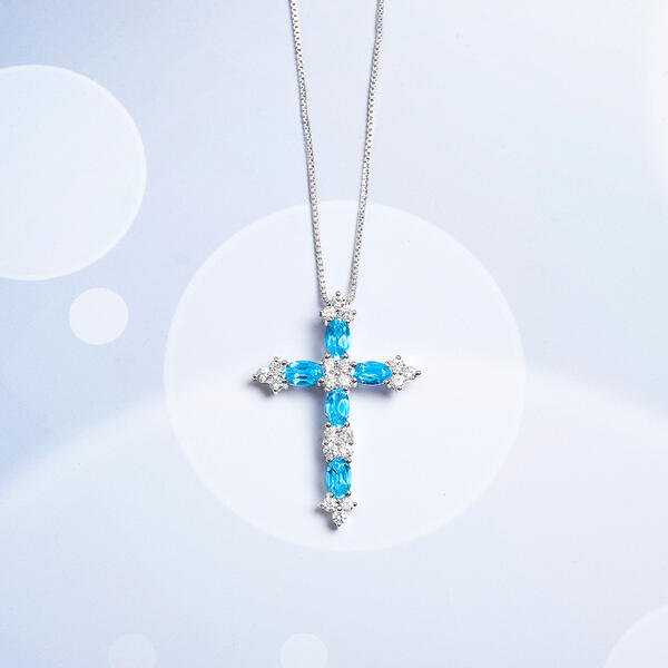 Gemstone Classics&#40;tm&#41; Light Blue Topaz Cross Pendant Necklace - image 