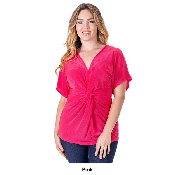 Plus Size 24/7 Comfort Apparel Knot Front V-Neck Blouse
