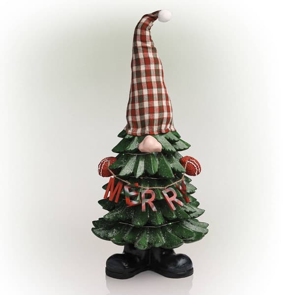 Alpine Christmas Tree Merry Gnome Statue - image 