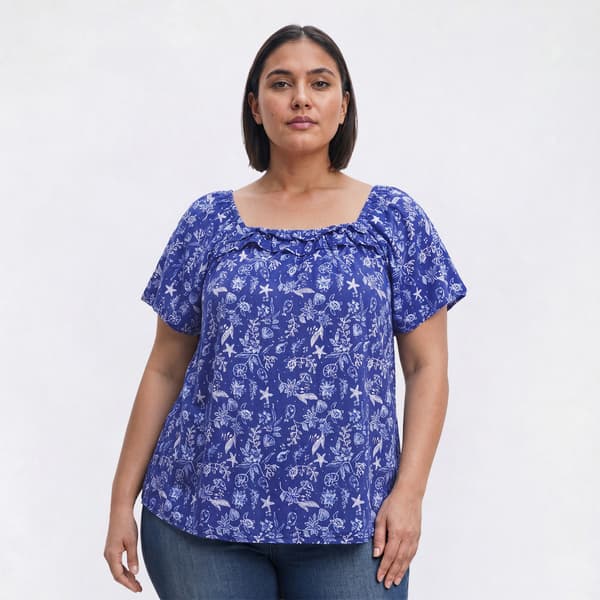 Plus Size Absolutely Famous Ditsy Floral Ruffle Neck Blouse - image 