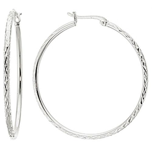 Fine Silver Plated 40MM Diamond Cut Hoop Earrings