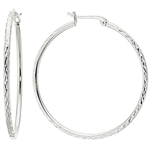Fine Silver Plated 40MM Diamond Cut Hoop Earrings - image 