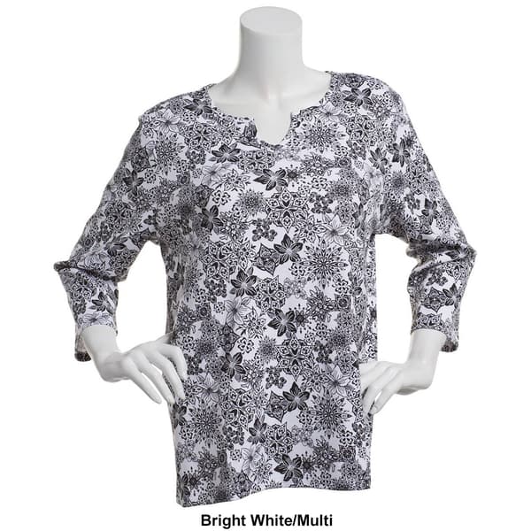 Petite Hasting & Smith 3/4 Sleeve Floral Split Neck Tee