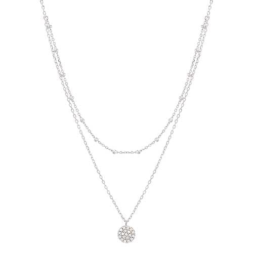 Rhodium Plated & Pave CZ Disc Necklace