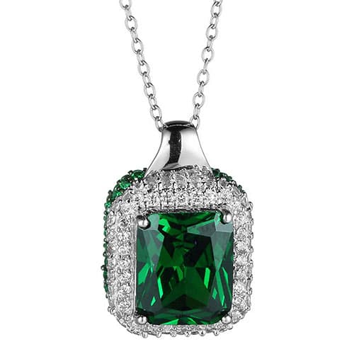 Sterling Silver Green CZ Emerald Pendant Necklace - image 