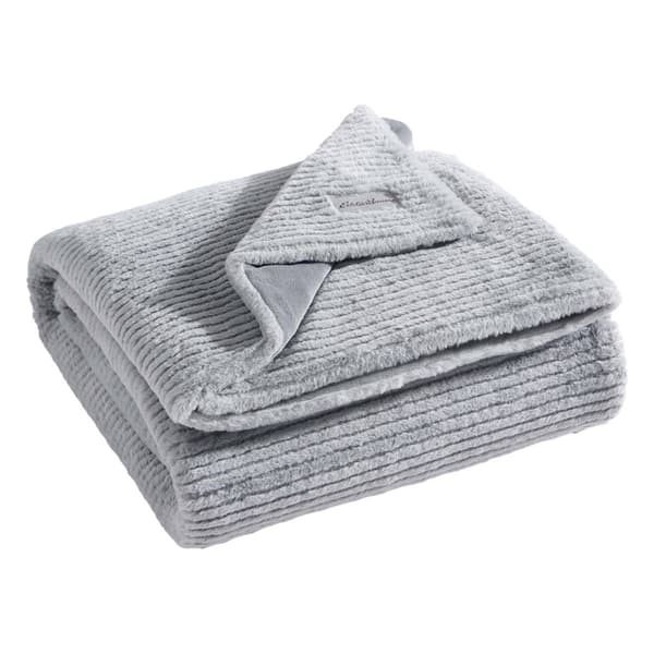 Eddie Bauer Ribbed Texture Stripe Solid Fleece Reversible Throw - image 