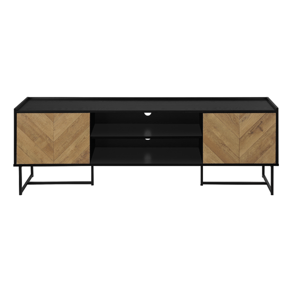 Monarch Specialties 72in. Black TV Stand with 2 Wood-Look Doors