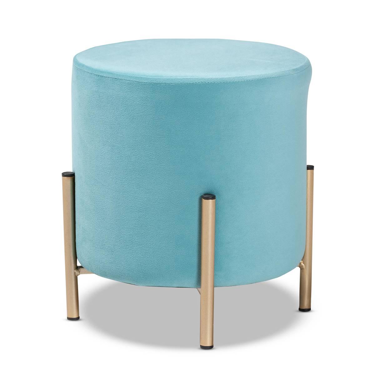 Baxton Studio Thurman Sky Blue Velvet Fabric Ottoman