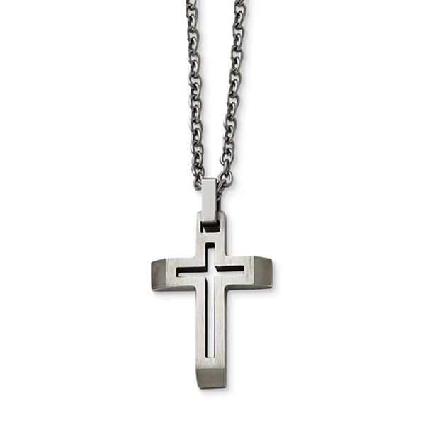 Mens Gentlemen's Classics&#40;tm&#41; Stainless Steel Cut-Out Cross Necklace - image 
