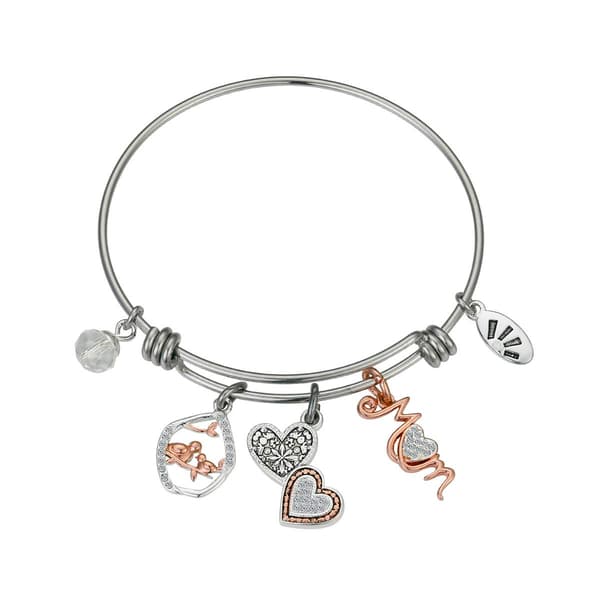Shine Mom Birds & Hearts Clear Crystal Bangle Bracelet - image 