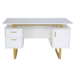 Techni Mobili 51in. White & Gold Office Desk w/Drawers & Storage