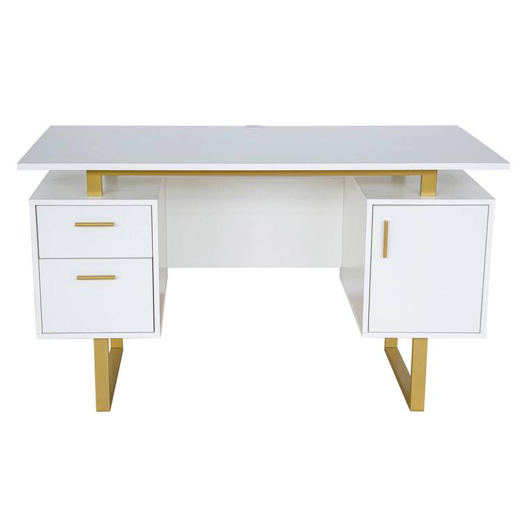 Techni Mobili 51in. White & Gold Office Desk w/Drawers & Storage