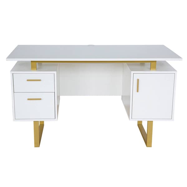 Techni Mobili 51in. White & Gold Office Desk w/Drawers & Storage
