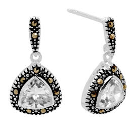 Marsala Marcasite with Clear Cubic Zirconia Drop Post Earrings