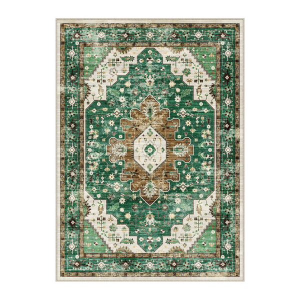 HomeRoots Green Brown & Ivory Medallion Distressed Area Rug