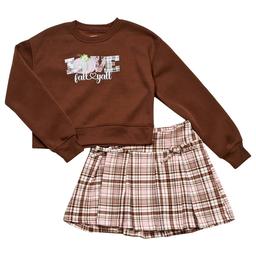 Girls (7-16) No Comment Love Fall Y''All Sweatshirt w/ Plaid Skirt