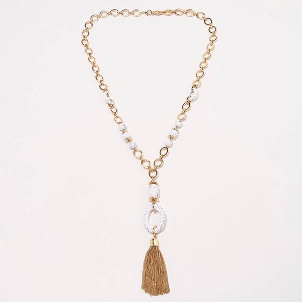 Ashley Cooper(tm) Raffia Wrapped Oval Ring Bead Tassel Long Necklace - image 