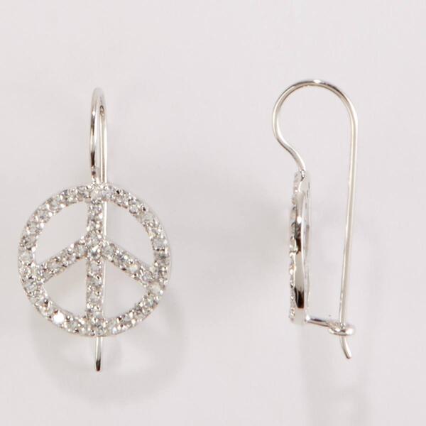 Silver-Tone Cubic Zirconia Peace Sign Euro Wire Earrings - image 