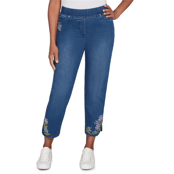 Womens Alfred Dunner Hilton Head Cross Stitch Flower Embroidery - image 