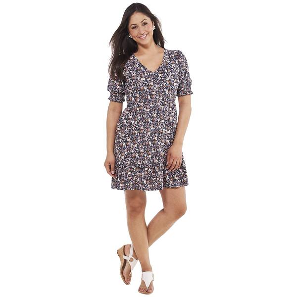 Womens Luxology Elbow Sleeve Floral Challis Shift Dress - image 