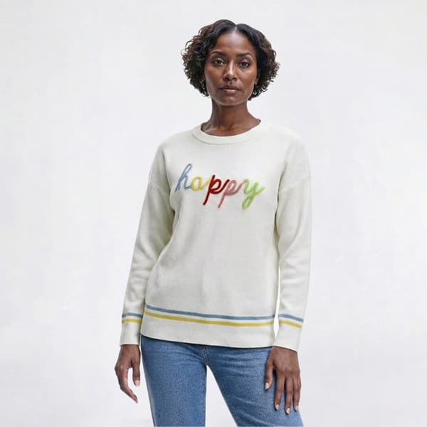 Womens Rio & Rian Long Sleeve Textured Happy Sweater