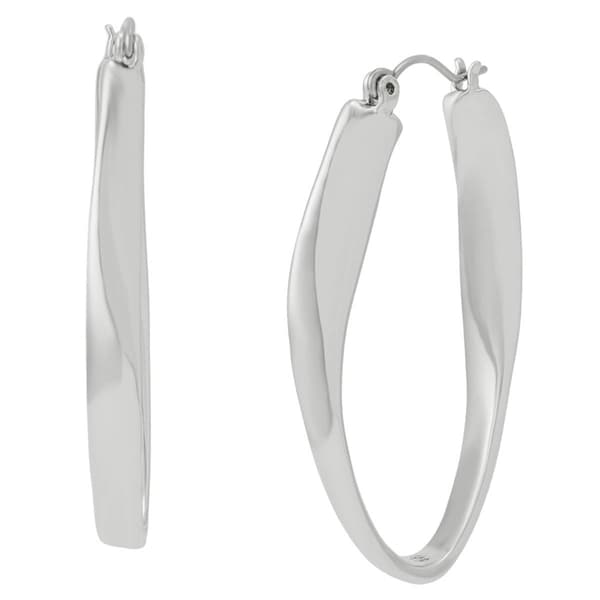 Steve Madden Silver Sculpted Oval Hoop Earrings - image 