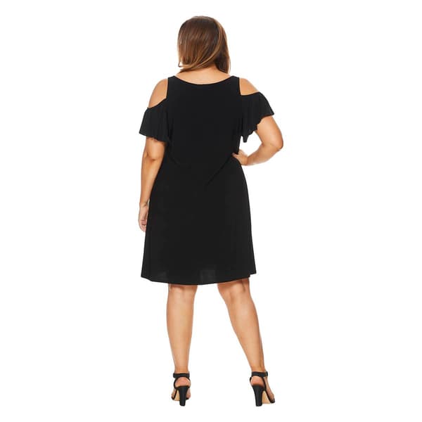 Plus Size MSK Cold Shoulder Solid Swing Shift Dress