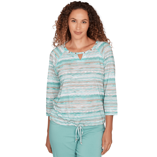 Womens Heart''s of Palm Fresh Start Printed Slub 3/4 Sleeve Blous - image 