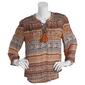 Womens OneWorld 3/4 Sleeve Button Placket Damask Tribal Blouse - image 1