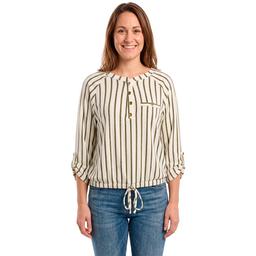 Womens Cure 3/4 Roll Tab Stripe Tie Front Henley Blouse