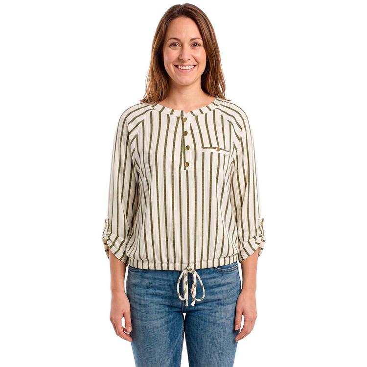 Womens Cure 3/4 Roll Tab Stripe Tie Front Henley Blouse