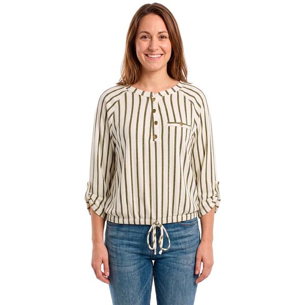 Womens Cure 3/4 Roll Tab Stripe Tie Front Henley Blouse