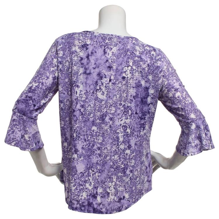 Womens Notations 3/4 Ruffle Sleeve Abstract Floral Blouse