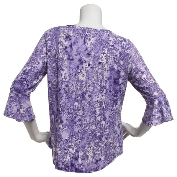 Womens Notations 3/4 Ruffle Sleeve Abstract Floral Blouse