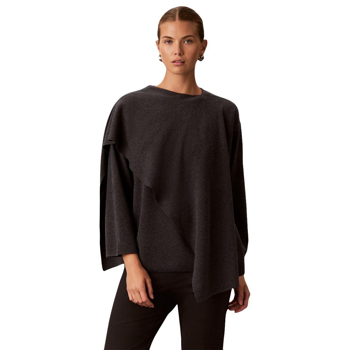 Womens Calvin Klein Long Sleeve Asymmetrical Drape Sweater
