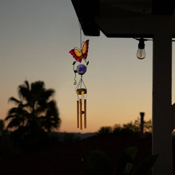 Alpine Solar Orange Butterfly Wind Chime w/ LED Lights