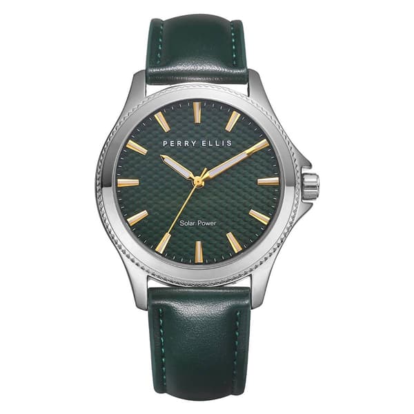 Mens Perry Ellis Solar Silver-Tone Embossed Watch - PES0007SL - image 