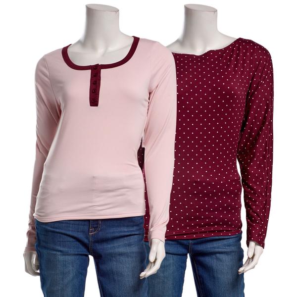 Juniors No Comment 2pk. Fleece Lined Polka Dot & Solid Tees - image 