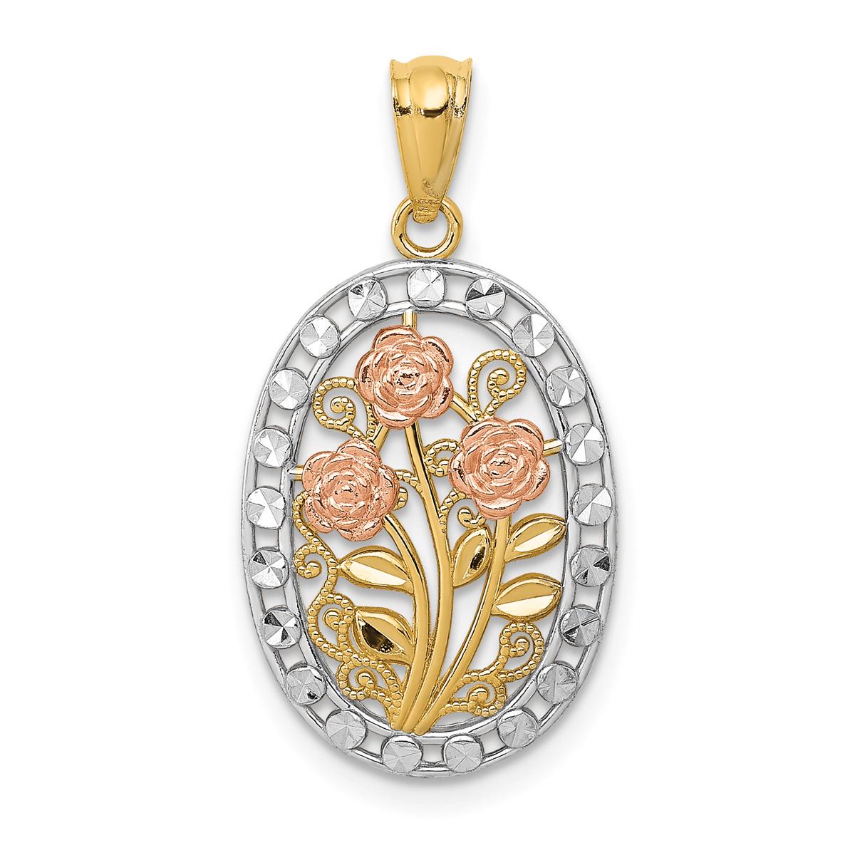 Gold Classics™ 14kt. Gold & CZ 3 Rose Pendant