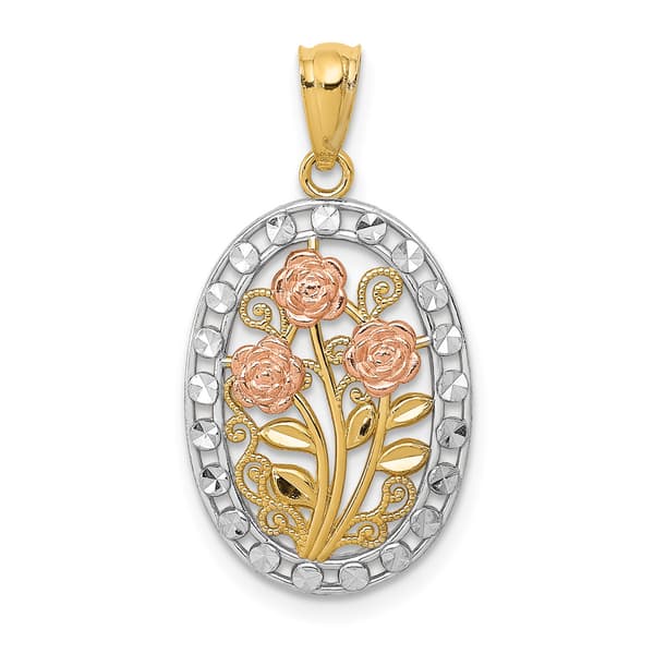 Gold Classics(tm) 14kt. Gold & Cubic Zirconia 3 Rose Pendant - image 
