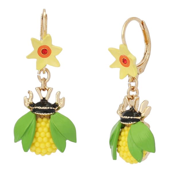 Betsey Johnson Hothouse Bloom Bee Drop Earrings - image 