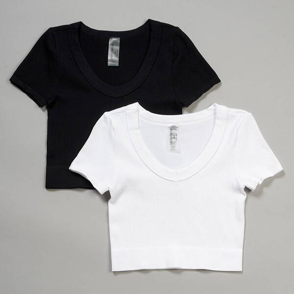 Juniors One Step Up 2pk. La Belle Banded &amp; Ribbed Tees - image 