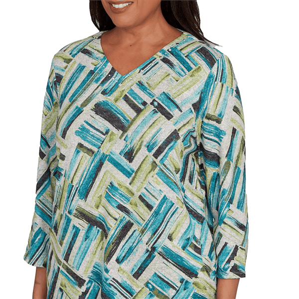 Womens Alfred Dunner Lake Champlain V Neck Brushstroke Blouse