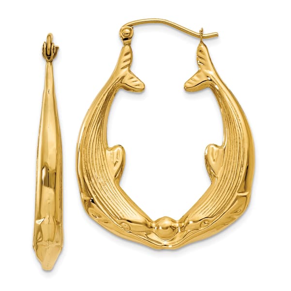Gold Classics(tm) 17mm. 14kt. Polished Dolphins Hoop Earrings - image 