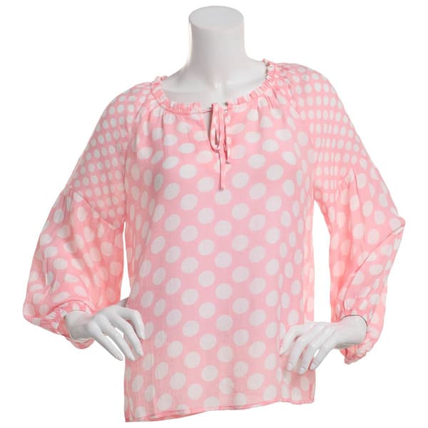 Womens Zac & Rachel Bracelet Sleeve Polka Dot Tie Neck Top