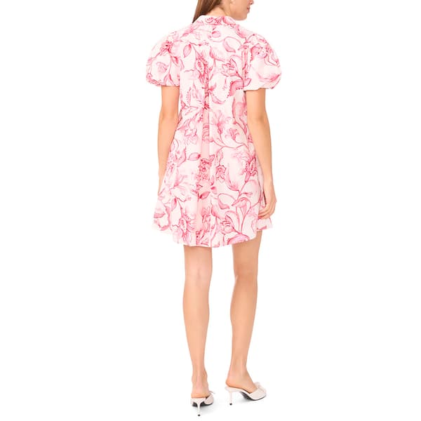 Womens MSK Short Puff Sleeve Floral Collared Shift Dress