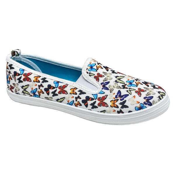 Womens Ashley Blue Canvas Butterfly Print Flats - image 