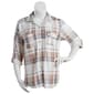 Plus Size New York Laundry 3/4 Roll Tab Button Plaid Top -TAUPE - image 1